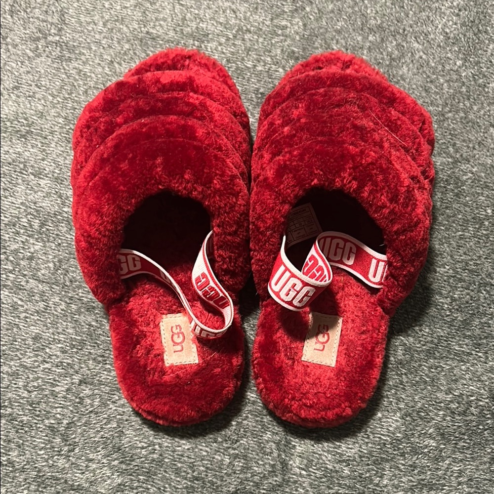 UGG Red Plush Slippers Cozy Indoor Comfort